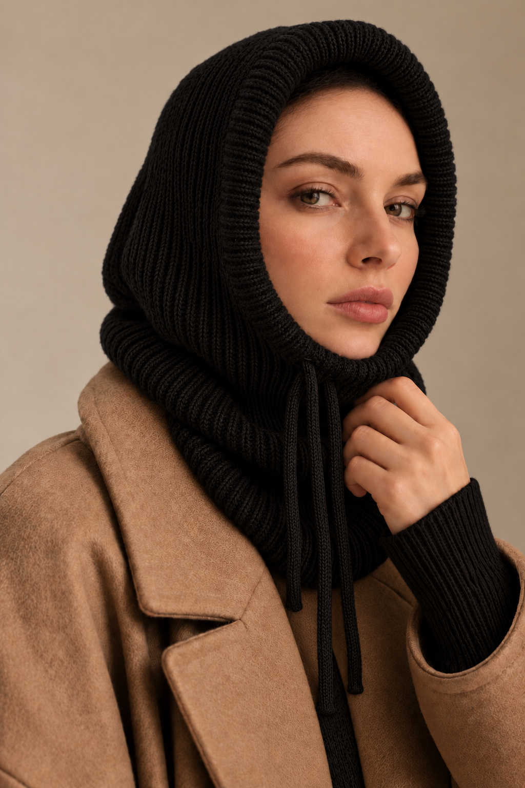 Cagoule femme en maille à col châle
